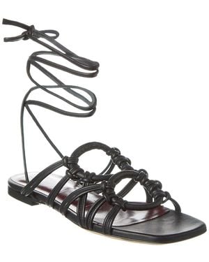 STAUD Adeline Lace-Up Leather Sandal - Metallic