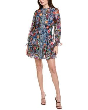 Saloni Georgette Silk Mini Dress - Blue