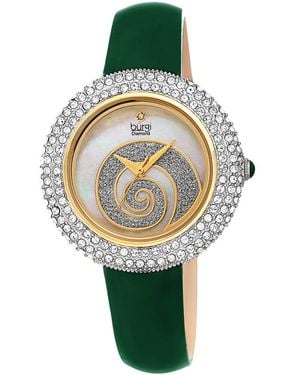 Burgi Burgi Patent Leather Diamond Watch - Green