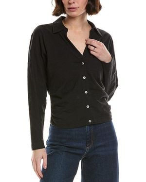 Lilla P Side Pleat Button Down Shirt - Black