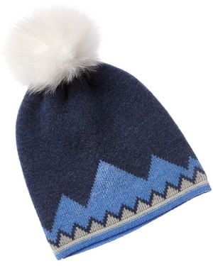 Hannah Rose Mountain Intarsia Pom Pom Cashmere Hat - Blue