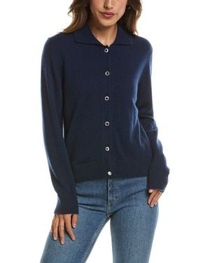 Forte Rib Trim Wool & Cashmere-blend Polo Cardigan - Blue