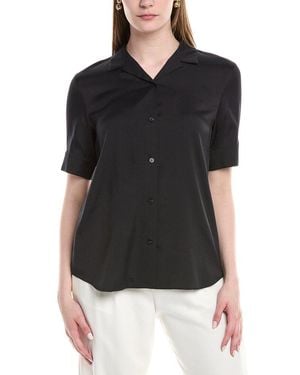 Lafayette 148 New York Notch Collar Silk-blend Slim Shirt - Black