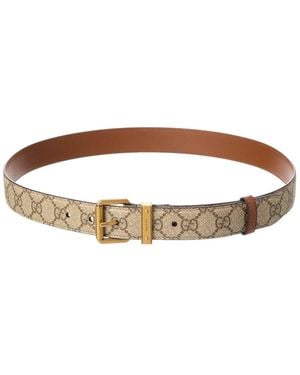 Gucci Gg Emblem Gg Supreme Canvas & Leather Belt - Brown