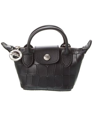 Longchamp Le Pliage Cuir Xxs Croc-embossed Leather Pouch - Black