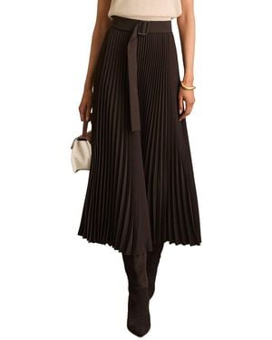 Reiss Ava Pleated Belted Midi Skirt - Black