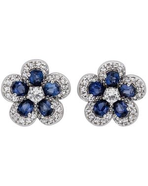 Suzy Levian Silver 0.02 Ct. Tw. Diamond & Gemstone Flower Earrings - Blue