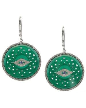 Gemstones Silver 0.21 Ct. Tw. Diamond & Green Agate Evil Eye Earrings