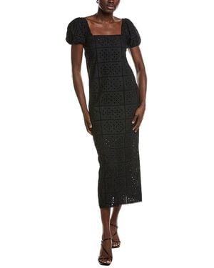 Ganni Broderie Anglaise Midi Dress - Black