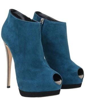 Giuseppe Zanotti Suede Peep Toe Ankle Boot (authentic Pre-loved) - Blue