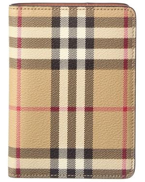 Burberry Check E-Canvas & Leather Passport Holder - Natural