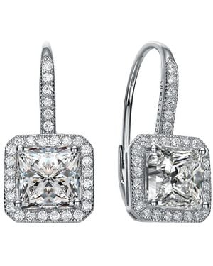 Rachel Glauber Silver Cz Square Drop Earrings - White