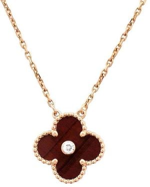 Van Cleef & Arpels 18k Rose Gold Vintage Alhambra Pendant Necklace Limited Edition And Bull's Eye With Diamond (authentic Pre-lo - White