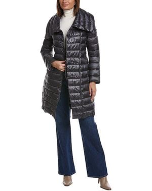 Via Spiga Asymmetrical Belted Puffer Coat - Blue