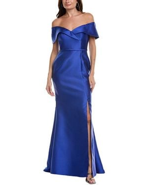 Rene Ruiz Off-Shoulder Fit & Flare Gown - Blue
