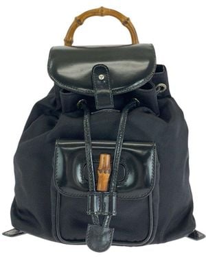 Gucci Black Leather Bamboo Backpack (authentic Pre-loved) - Blue