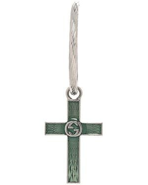 Gucci Enamel Interlocking G Hoop Cross Single Earring (authentic Pre-loved) - White