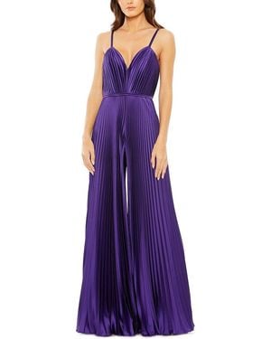 Mac Duggal Pleated Plunge Neck Wide Leg Jumpsuit - Purple