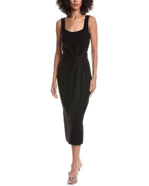Toccin Elia Tie Front Sash Wool-Blend Dress - Black