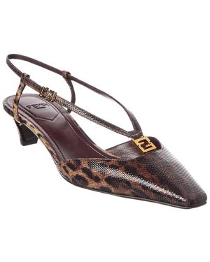 Fendi Ffold Snakeskin Slingback Pump - Brown