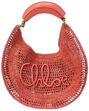 Chloé Summer Banana Raffia & Leather Hobo Bag - Red