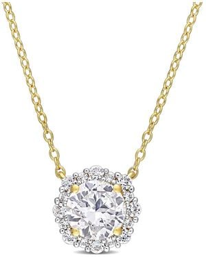 Rina Limor Gold Over Silver 1.93 Ct. Tw. Sapphire Halo Necklace - Metallic