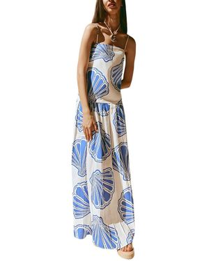 AMINA GLAM Linen-Blend Maxi Dress - Blue