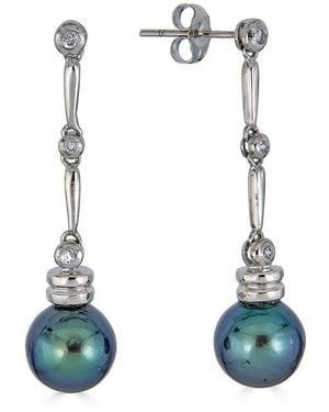 Belpearl Silver 9-8.5mm Freshwater Pearl Cz Earrings - Blue