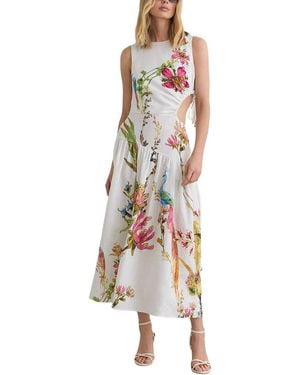 Reiss Petite Bianca Linen Floral Print Cut Out Midi Dress - White