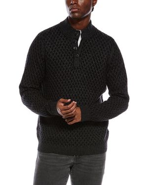 Tommy Bahama Cross Cable Wool & Alpaca-Blend Button Neck Mock Jumper - Black