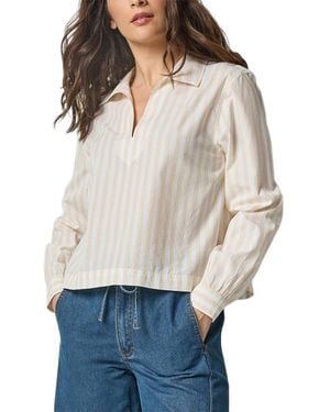 Lilla P Striped Split Neck Collared Shirt - Natural