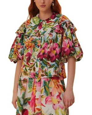 FARM Rio Painted Flowers Off- Blouse - Red