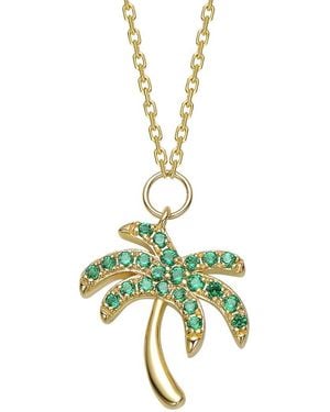 Rachel Glauber 14K Plated Cz Palm Necklace - Green
