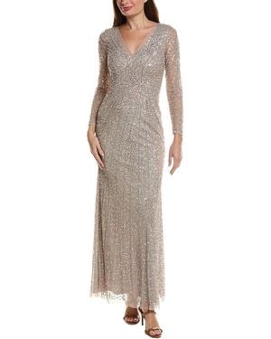 Adrianna Papell Beaded Mesh Dress - Brown