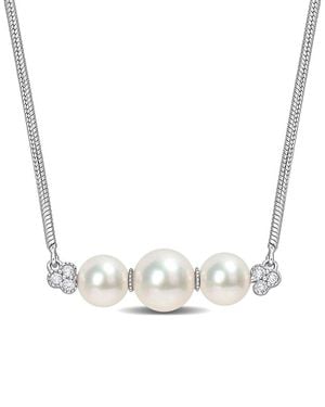 Rina Limor Silver 0.18 Ct. Tw. White Topaz 6-7.5mm Pearl Bar Pendant - Multicolour