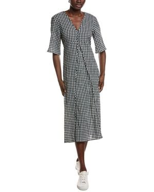 Ganni Seersucker Check V-neck Long Dress - Gray