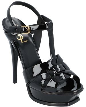 Saint Laurent Calfskin Tribute Platform Sandal, Never Worn (Authentic Pre-Loved) - Black