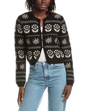 Isla Evelyn Floral Motif Cashmere Cardigan - Black
