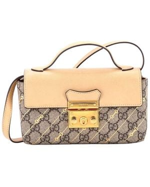 Gucci Gg Coated Canvas & Leather Padlock Top Handle Bag Printed Mini (Authentic Pre-Loved) - Metallic