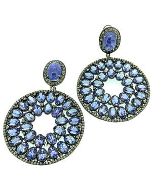 Arthur Marder Fine Jewelry 14k & Silver 15.75 Ct. Tw. Diamond & Tanzanite Earrings - Blue