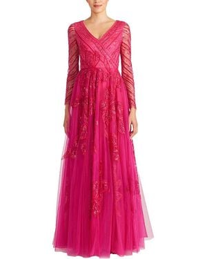 THEIA Dahlia V Neck Beaded Gown - Pink