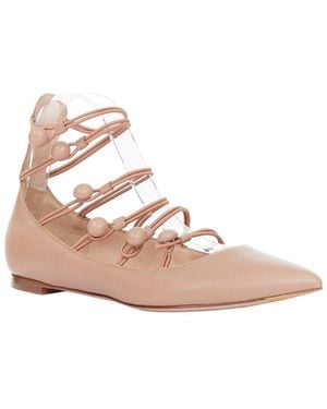 Gianvito Rossi Leather Button Multi Strap Pointed Ballerina Flat (Authentic Pre-Loved) - Pink
