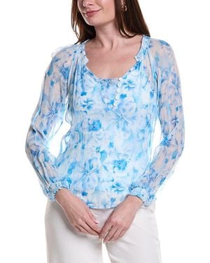 Hale Bob Jolie Long Sleeve Silk Top - Blue