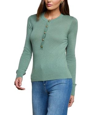 L'Agence Ronda Knit Henley Wool-Blend Pullover - Green