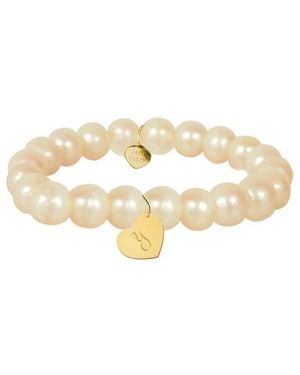 Jane Basch 14k 8mm Pearl Dangling Heart Initial Bracelet (a-z) - White