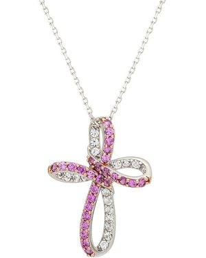 Suzy Levian Silver 0.02 Ct. Tw. Diamond & Sapphire Cross Pendant - Pink