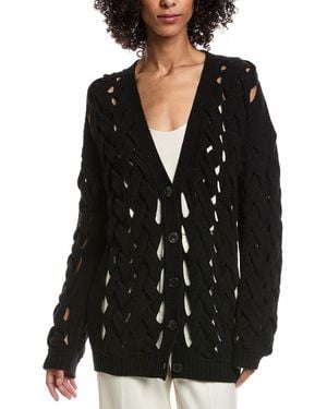Valentino Open Cable Knit Wool & Angora-Blend Cardigan - Black