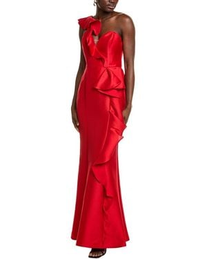 Marchesa Mikado Silk-blend Gown - Red