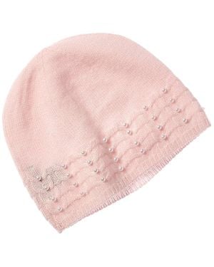 Forte Pearl Studded Rib Cable Cashmere Hat - Pink