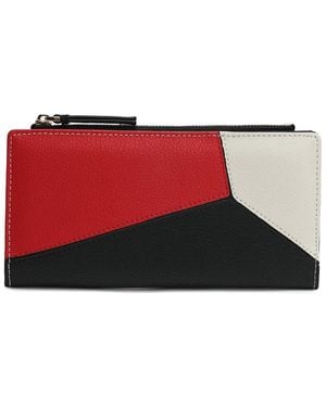 Tiffany & Fred Paris Color-Patch Long Leather Wallet - Red